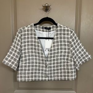 Zara plaid cropped knit shirt